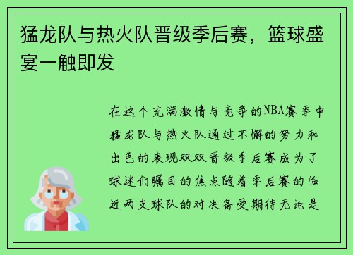 猛龙队与热火队晋级季后赛，篮球盛宴一触即发